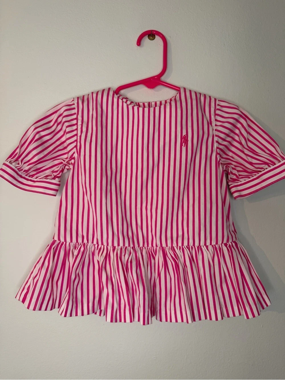Ralph Lauren Pink and White Striped Peplum Top